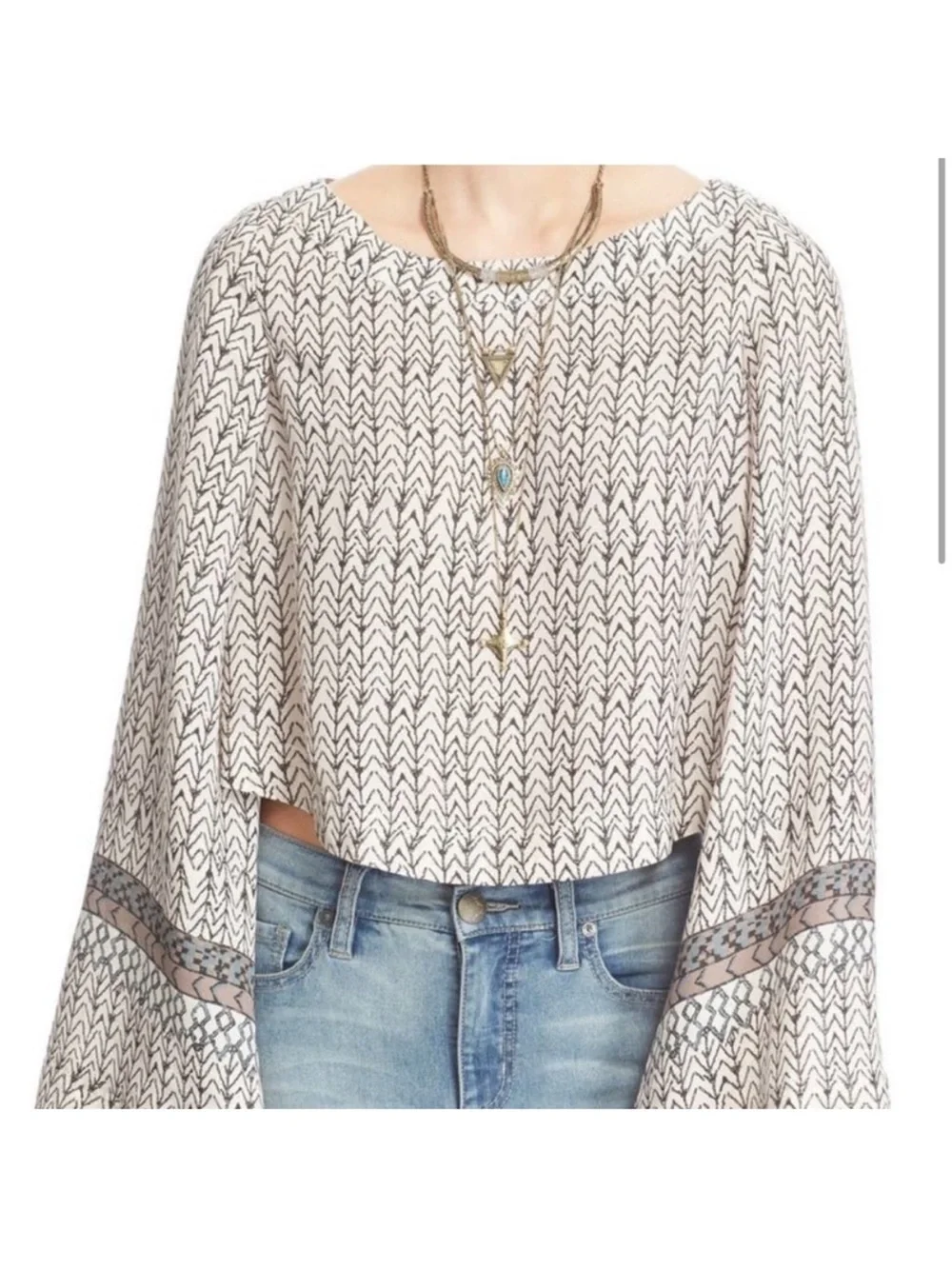 Free People Stars Aligned Bell Sleeve Crop Top